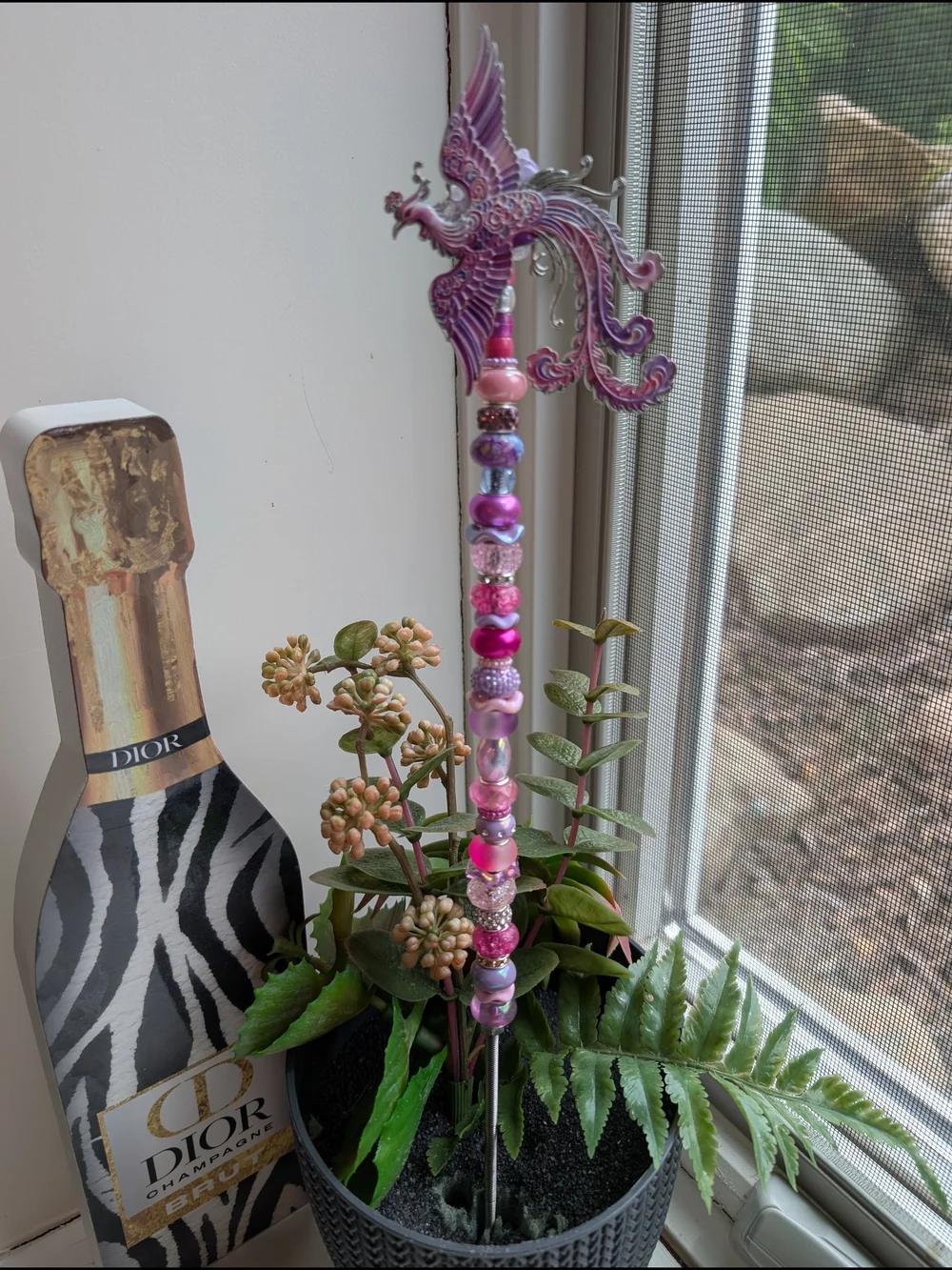 Hand Made Fairy Wand/Plant/Garden Stake W/Phoenix Topper